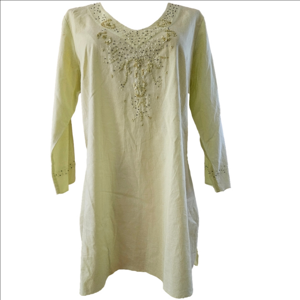 Liz Claiborne Lemon-Lime Bohemian Pullover Sequenced Blouse-Size Medium
